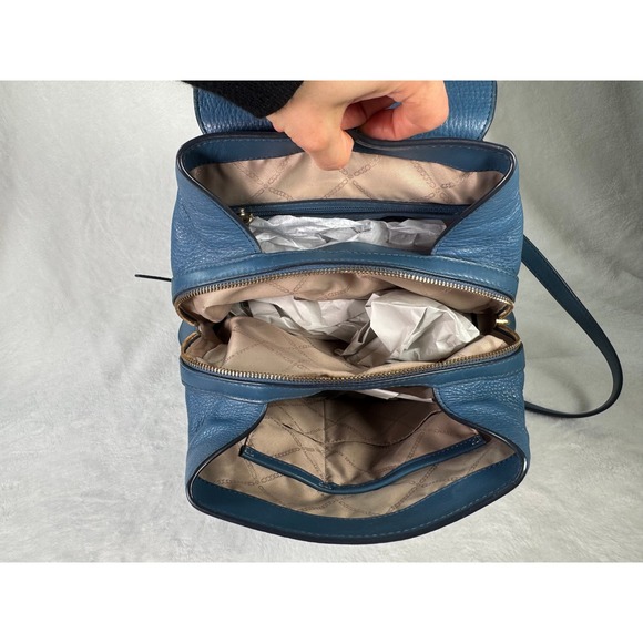 Michael Kors Blue Pebbled Leather Backpack Gold Hardware Medium Sz Picnic Travel - Picture 8 of 9